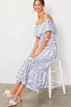 SKIES ARE BLUE Maxi Dresses*Eyelet Embroidered Print Maxi Dress White-blue