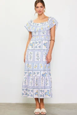 SKIES ARE BLUE Maxi Dresses*Eyelet Embroidered Print Maxi Dress White-blue