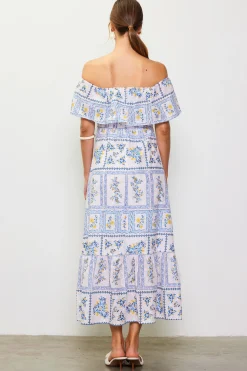 SKIES ARE BLUE Maxi Dresses*Eyelet Embroidered Print Maxi Dress White-blue