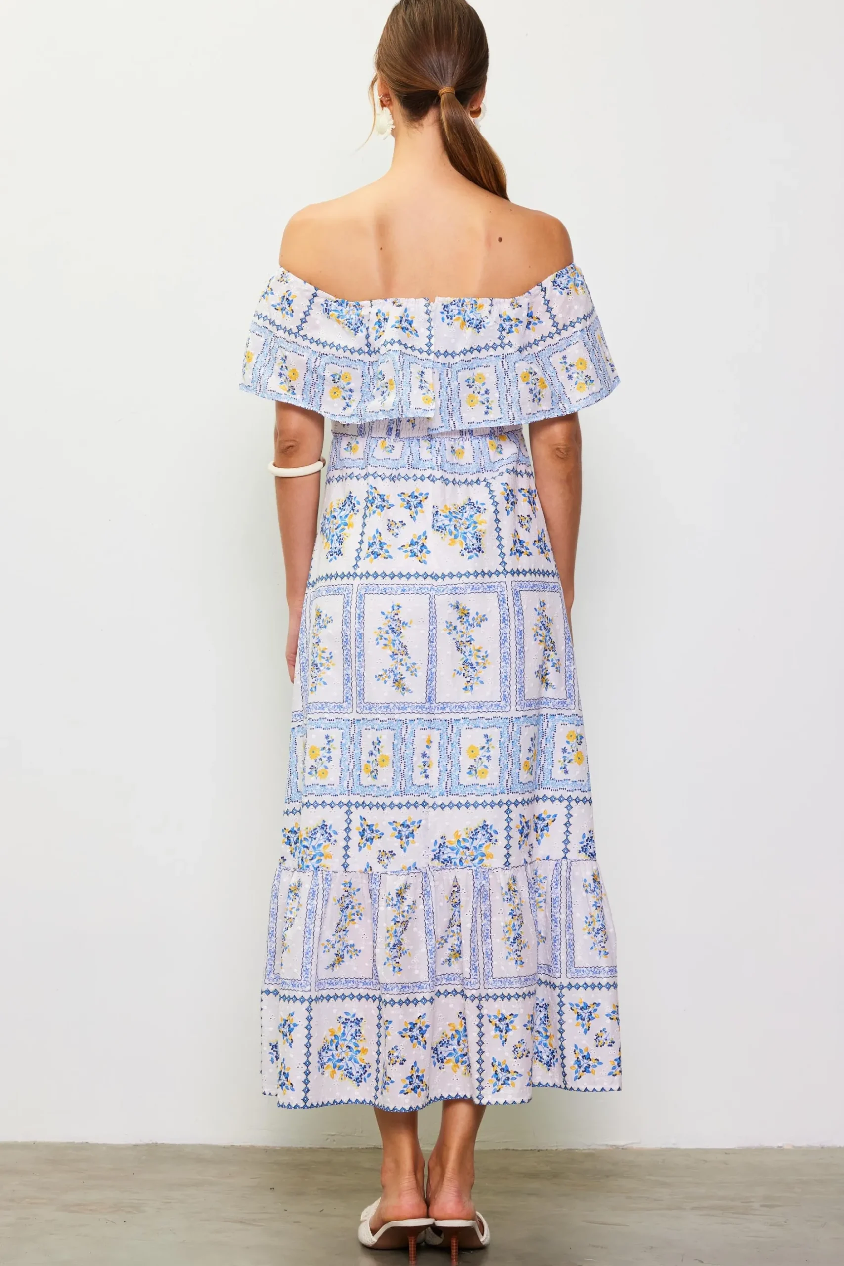 SKIES ARE BLUE Maxi Dresses*Eyelet Embroidered Print Maxi Dress White-blue