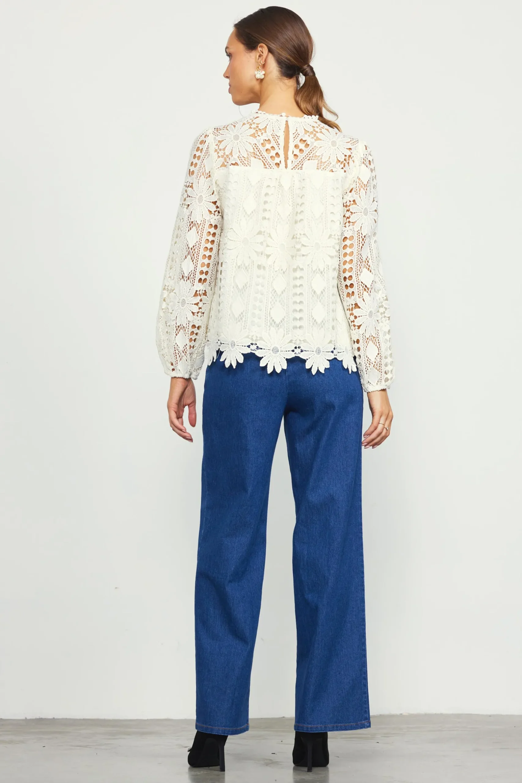 SKIES ARE BLUE Blouses|Long Sleeve Tops*Eyelet Lace Longsleeve Blouse Cream