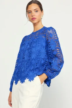SKIES ARE BLUE Blouses|Long Sleeve Tops*Eyelet Lace Longsleeve Blouse Cobalt