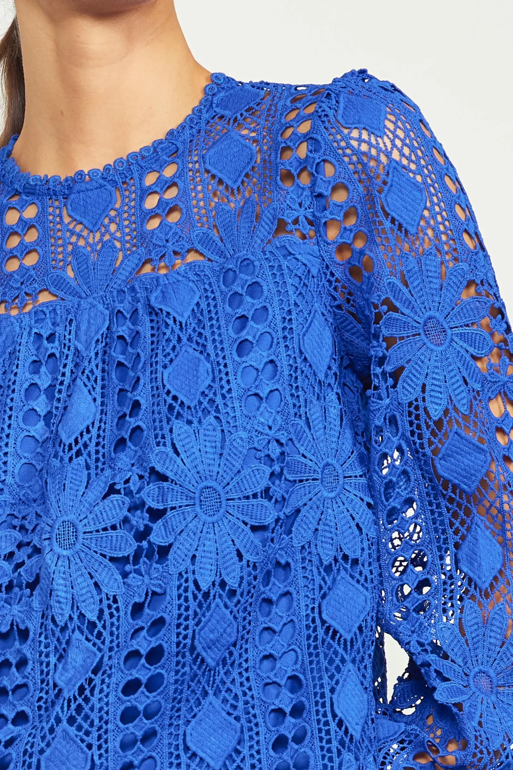 SKIES ARE BLUE Blouses|Long Sleeve Tops*Eyelet Lace Longsleeve Blouse Cobalt