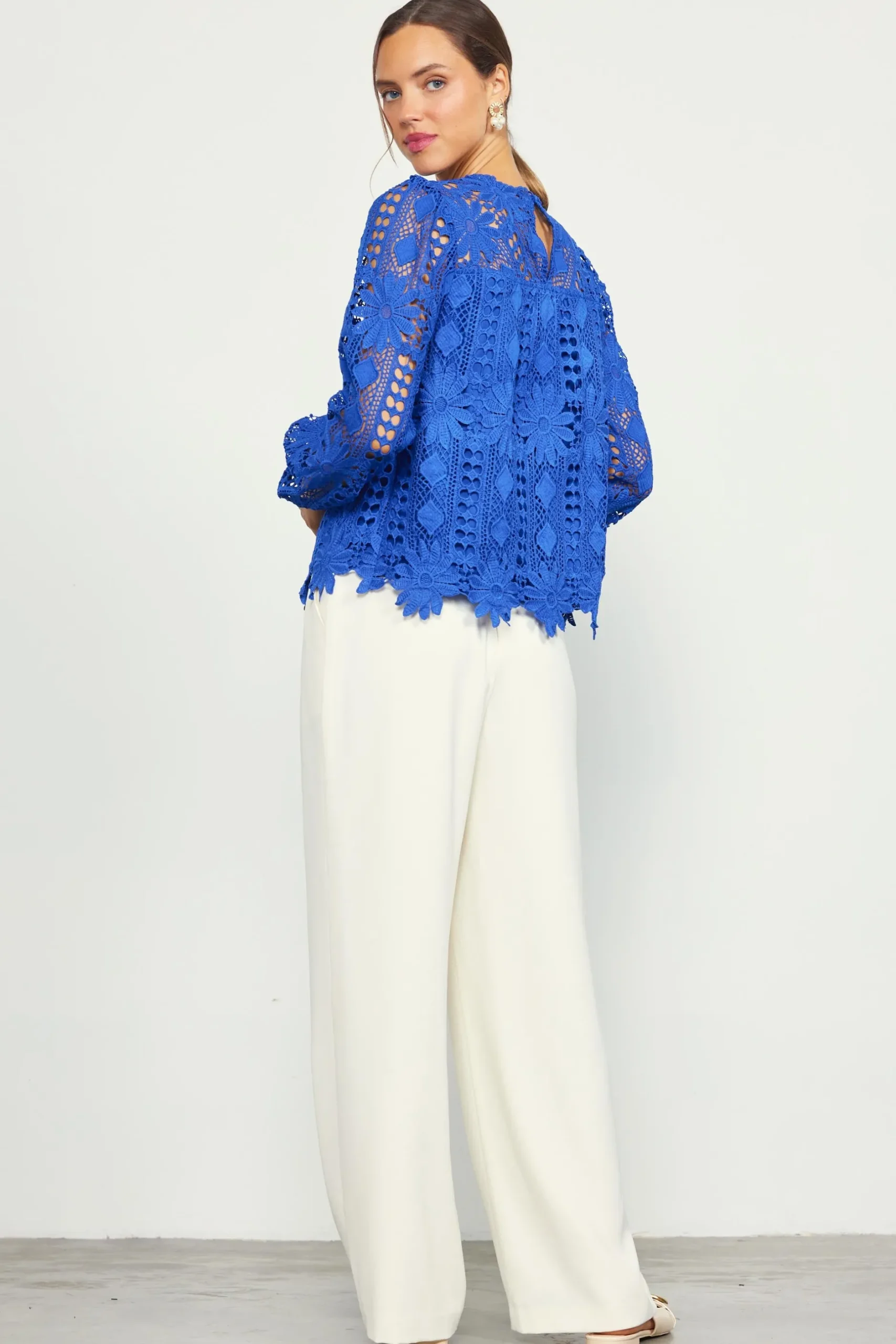 SKIES ARE BLUE Blouses|Long Sleeve Tops*Eyelet Lace Longsleeve Blouse Cobalt