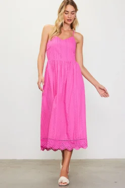 SKIES ARE BLUE Midi Dresses*Eyelet Lace Midi Dress Pinkbubblegum