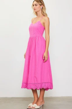 SKIES ARE BLUE Midi Dresses*Eyelet Lace Midi Dress Pinkbubblegum