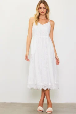 SKIES ARE BLUE Midi Dresses*Eyelet Lace Midi Dress White
