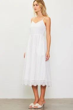 SKIES ARE BLUE Midi Dresses*Eyelet Lace Midi Dress White