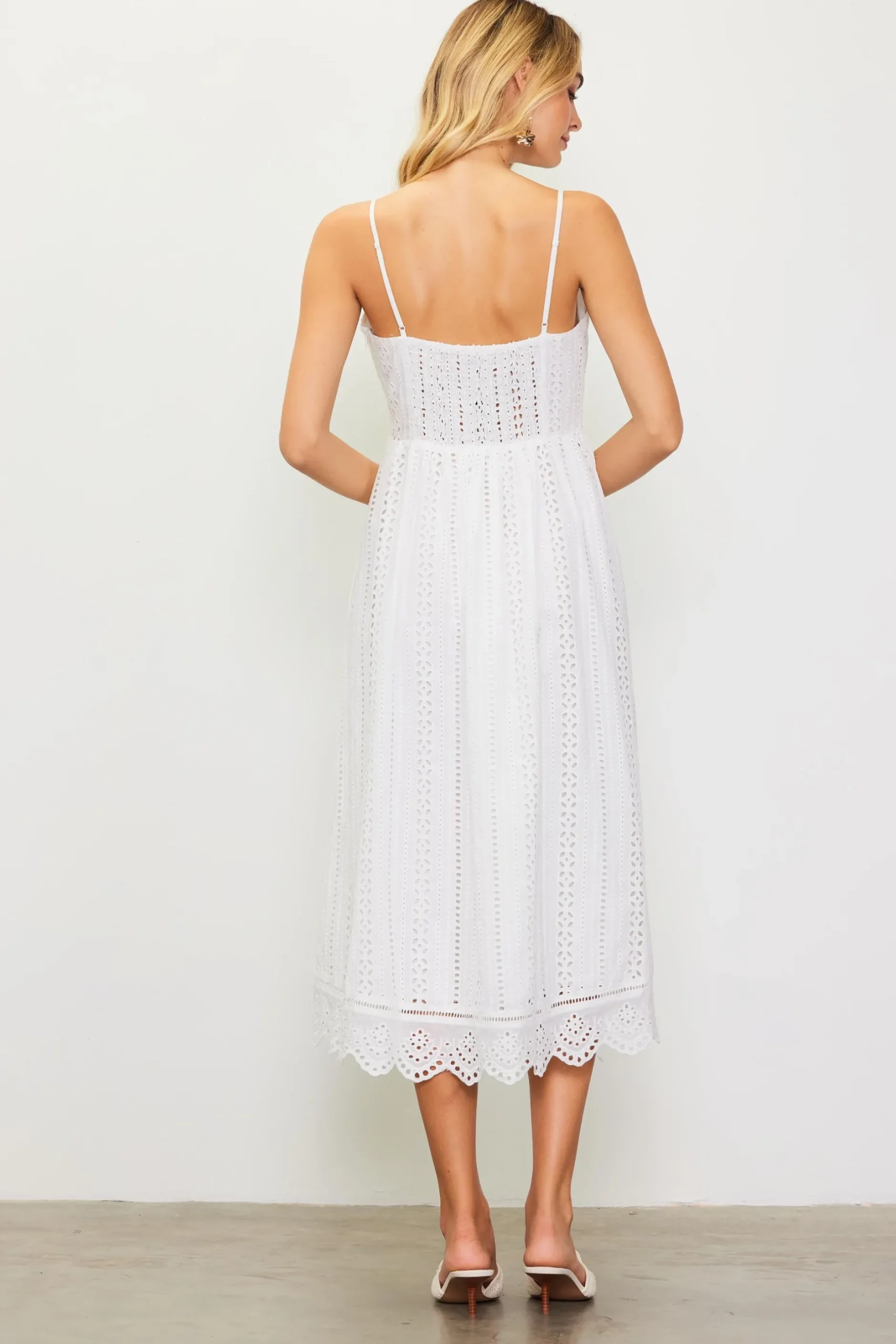 SKIES ARE BLUE Midi Dresses*Eyelet Lace Midi Dress White