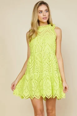 SKIES ARE BLUE Mini Dresses*Eyelet Lace Mini Dress Limeyellow