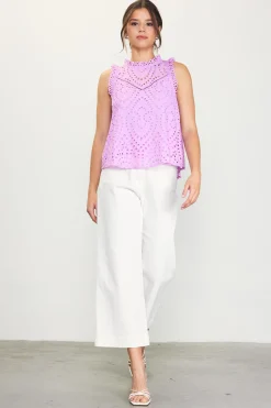 SKIES ARE BLUE Sleeveless Tops*Eyelet Lace Top Pinklavender