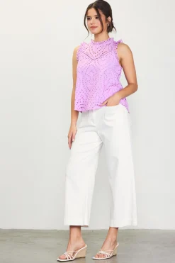 SKIES ARE BLUE Sleeveless Tops*Eyelet Lace Top Pinklavender