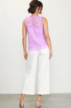 SKIES ARE BLUE Sleeveless Tops*Eyelet Lace Top Pinklavender
