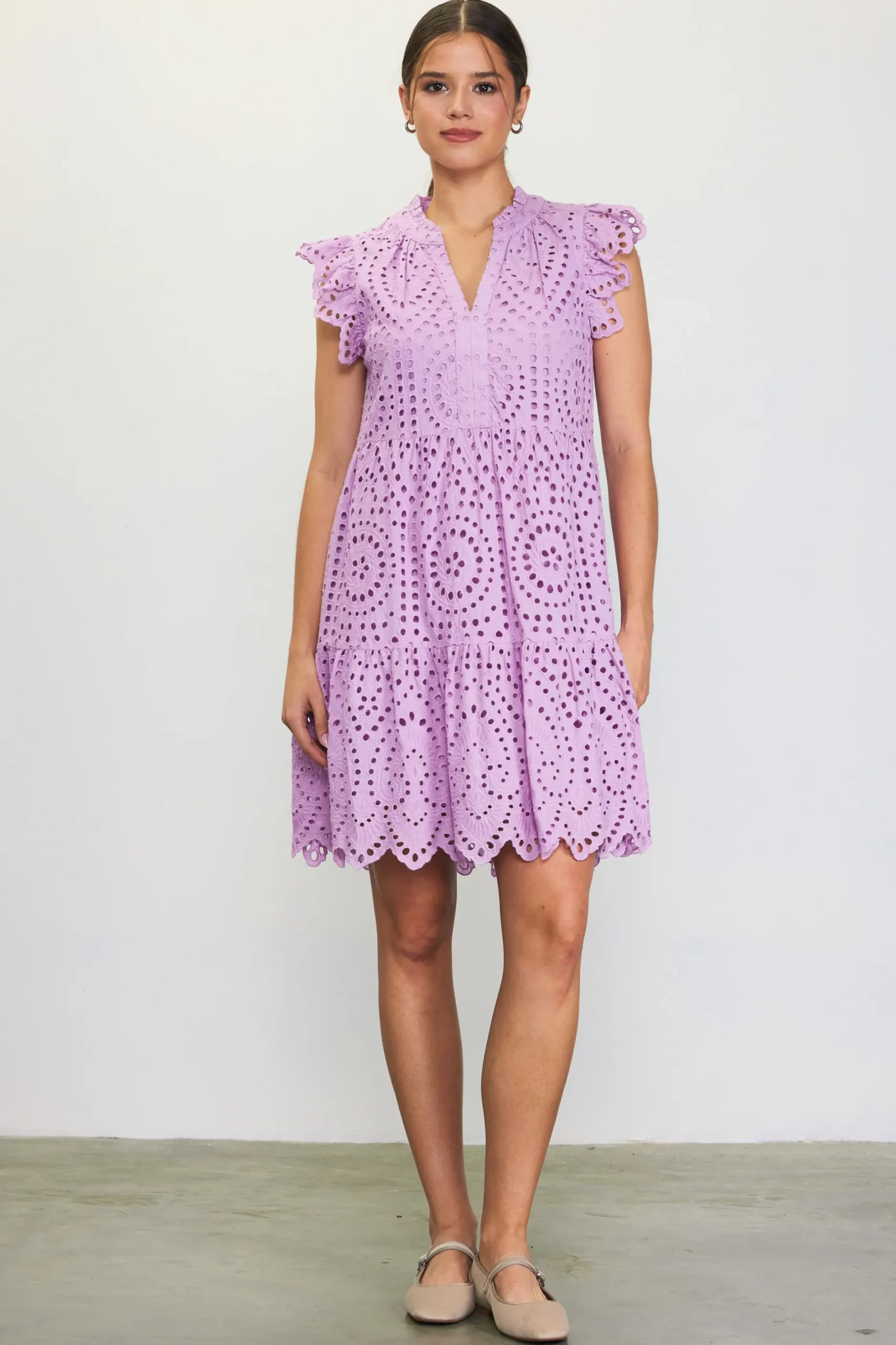 SKIES ARE BLUE Mini Dresses*Eyelet Mini Dress Pinklavender
