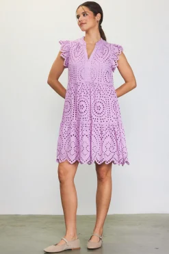 SKIES ARE BLUE Mini Dresses*Eyelet Mini Dress Pinklavender