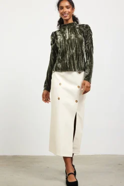 SKIES ARE BLUE Skirts*Faux Leather Belted Midi Skirt Cream