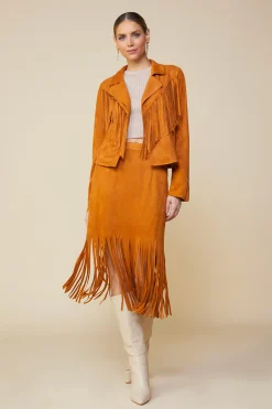 SKIES ARE BLUE Outerwear*Faux Leather Fringe Jacket Camel