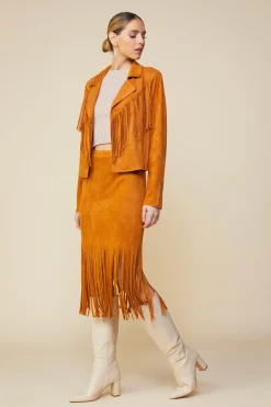 SKIES ARE BLUE Outerwear*Faux Leather Fringe Jacket Camel