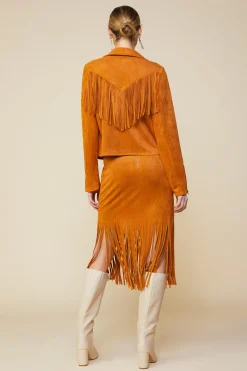 SKIES ARE BLUE Outerwear*Faux Leather Fringe Jacket Camel