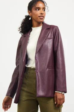 SKIES ARE BLUE Outerwear|Blazers*Faux Leather Tailored Blazer Plum