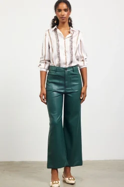 SKIES ARE BLUE Pants*Faux Leather Wide Leg Pants Astrogreen