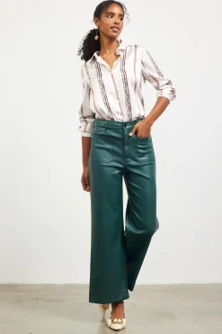 SKIES ARE BLUE Pants*Faux Leather Wide Leg Pants Astrogreen