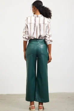 SKIES ARE BLUE Pants*Faux Leather Wide Leg Pants Astrogreen