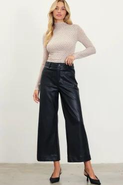 SKIES ARE BLUE Pants*Faux Leather Wide Leg Pants Black