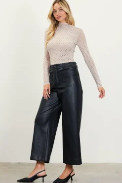 SKIES ARE BLUE Pants*Faux Leather Wide Leg Pants Black
