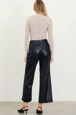 SKIES ARE BLUE Pants*Faux Leather Wide Leg Pants Black