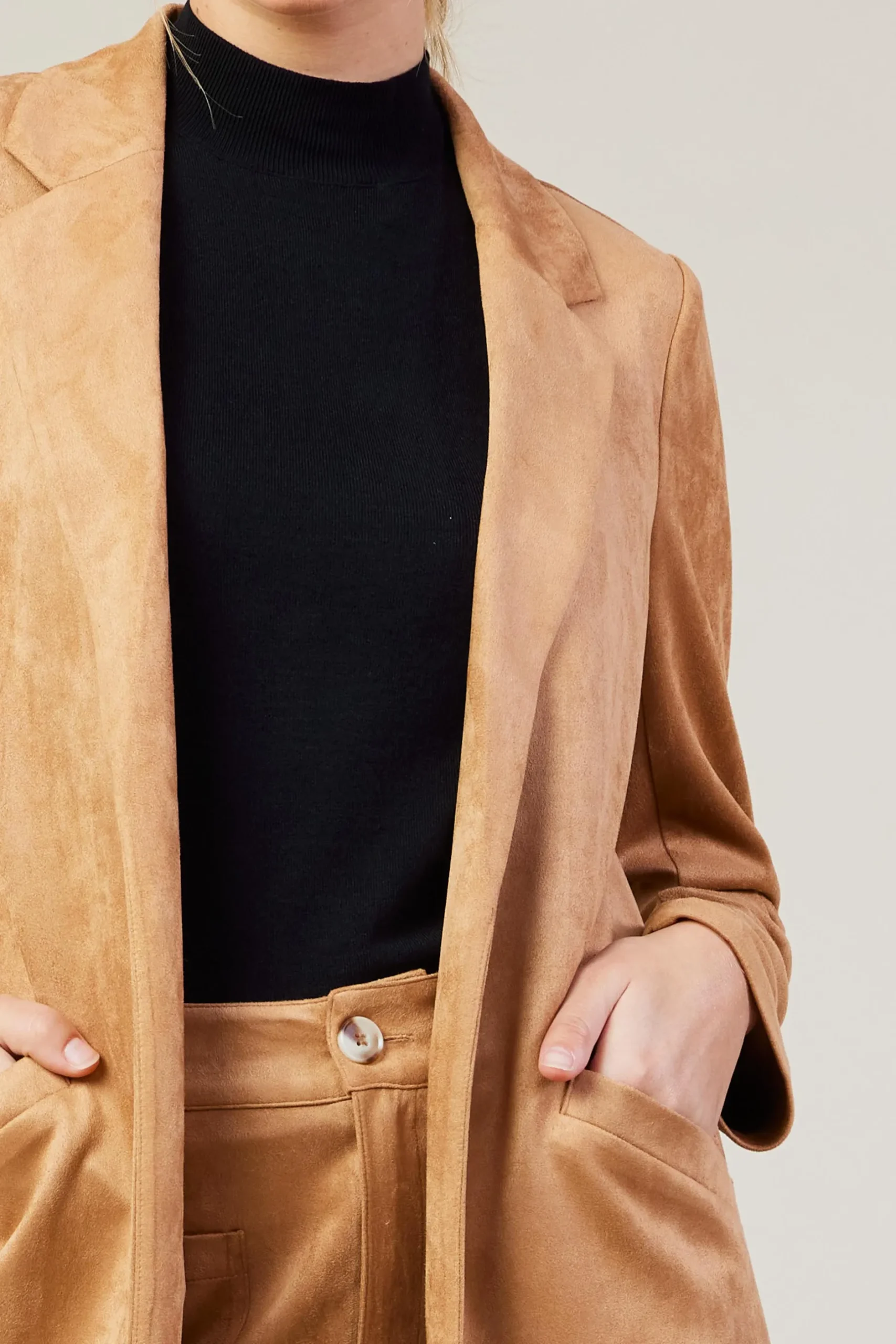 SKIES ARE BLUE Outerwear*Faux Suede Duster Coat Camel