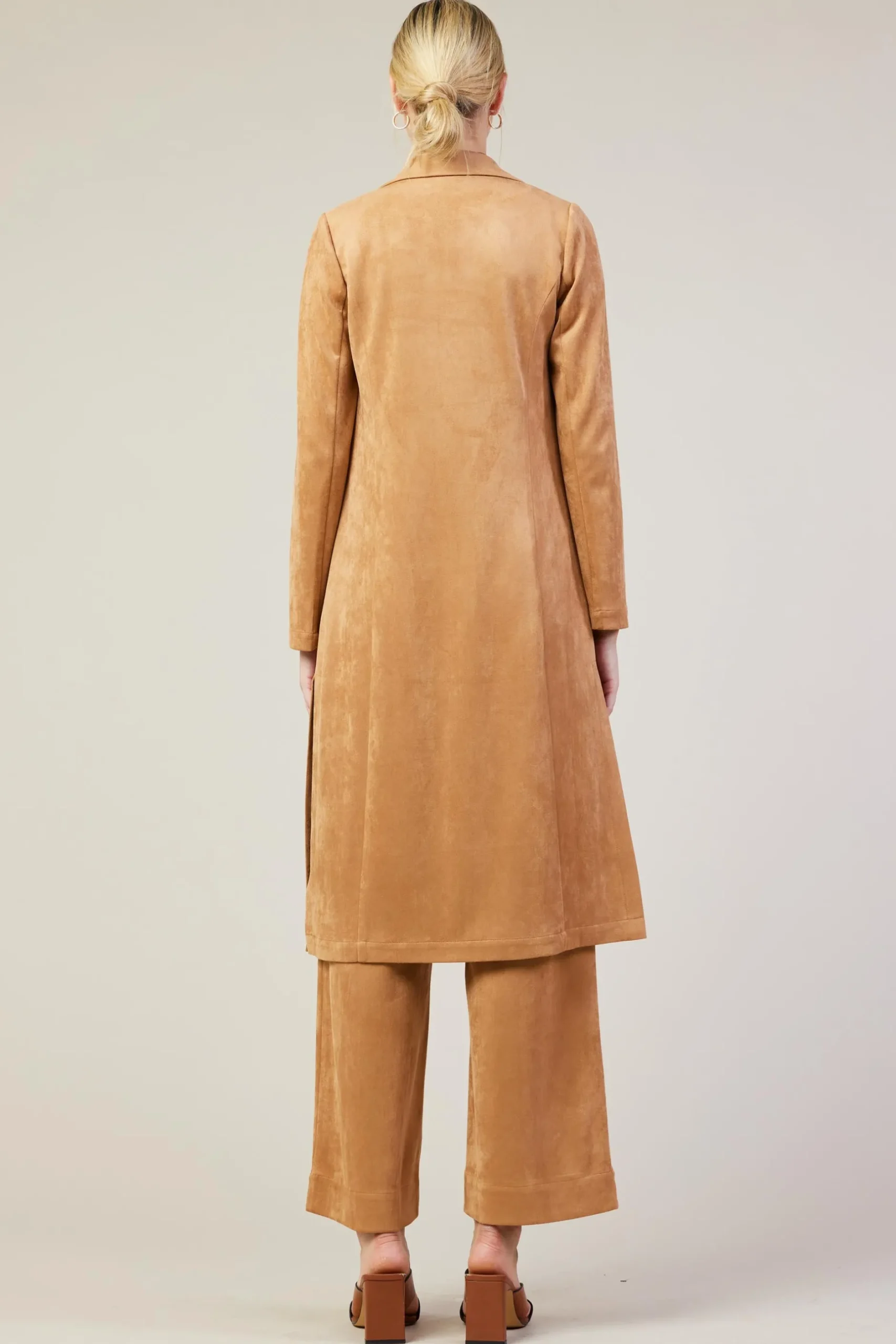 SKIES ARE BLUE Outerwear*Faux Suede Duster Coat Camel