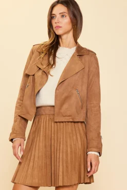 SKIES ARE BLUE Outerwear*Faux Suede Moto Jacket Brown-ivory