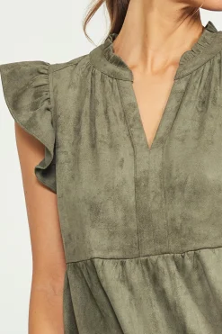 SKIES ARE BLUE Mini Dresses*Faux Suede Tiered Mini Dress Olive