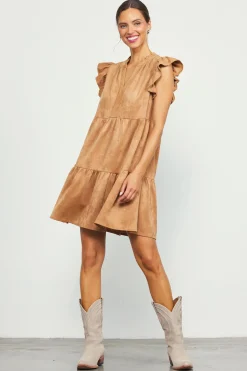 SKIES ARE BLUE Mini Dresses*Faux Suede Tiered Mini Dress Camel