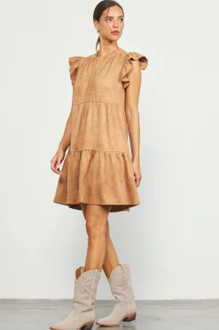 SKIES ARE BLUE Mini Dresses*Faux Suede Tiered Mini Dress Camel