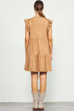 SKIES ARE BLUE Mini Dresses*Faux Suede Tiered Mini Dress Camel