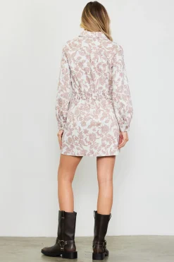 SKIES ARE BLUE Mini Dresses*Floral Denim Button Down Dress Ivory-tan