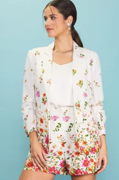 SKIES ARE BLUE Blazers*Floral Motif Print Blazer Ivory-red