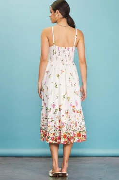 SKIES ARE BLUE Midi Dresses*Floral Motif Print Midi Dress Ivory-red