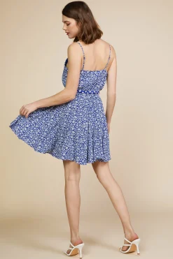 SKIES ARE BLUE Mini Dresses*Floral Print Braided Tie Dress Whitenavy