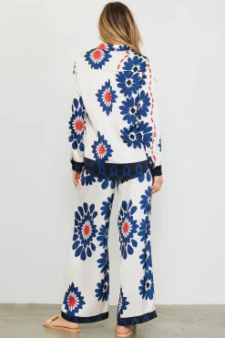 SKIES ARE BLUE Blouses|Long Sleeve Tops*Floral Print Longsleeve Blouse Ivory-navy