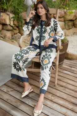 SKIES ARE BLUE Blouses|Long Sleeve Tops*Floral Print Longsleeve Blouse Cream-olive