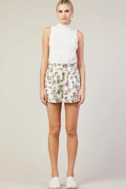 SKIES ARE BLUE Shorts*Floral Print Paper Bag Shorts Ivory-multi