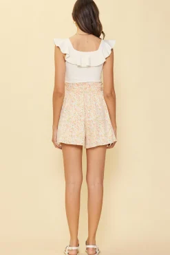 SKIES ARE BLUE Shorts*Floral Print Paperbag Shorts Peachsorbet