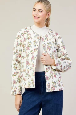SKIES ARE BLUE Outerwear*Floral Print Quilted Jacket Ivory-multi