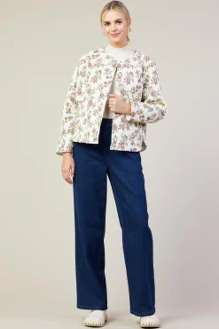 SKIES ARE BLUE Outerwear*Floral Print Quilted Jacket Ivory-multi