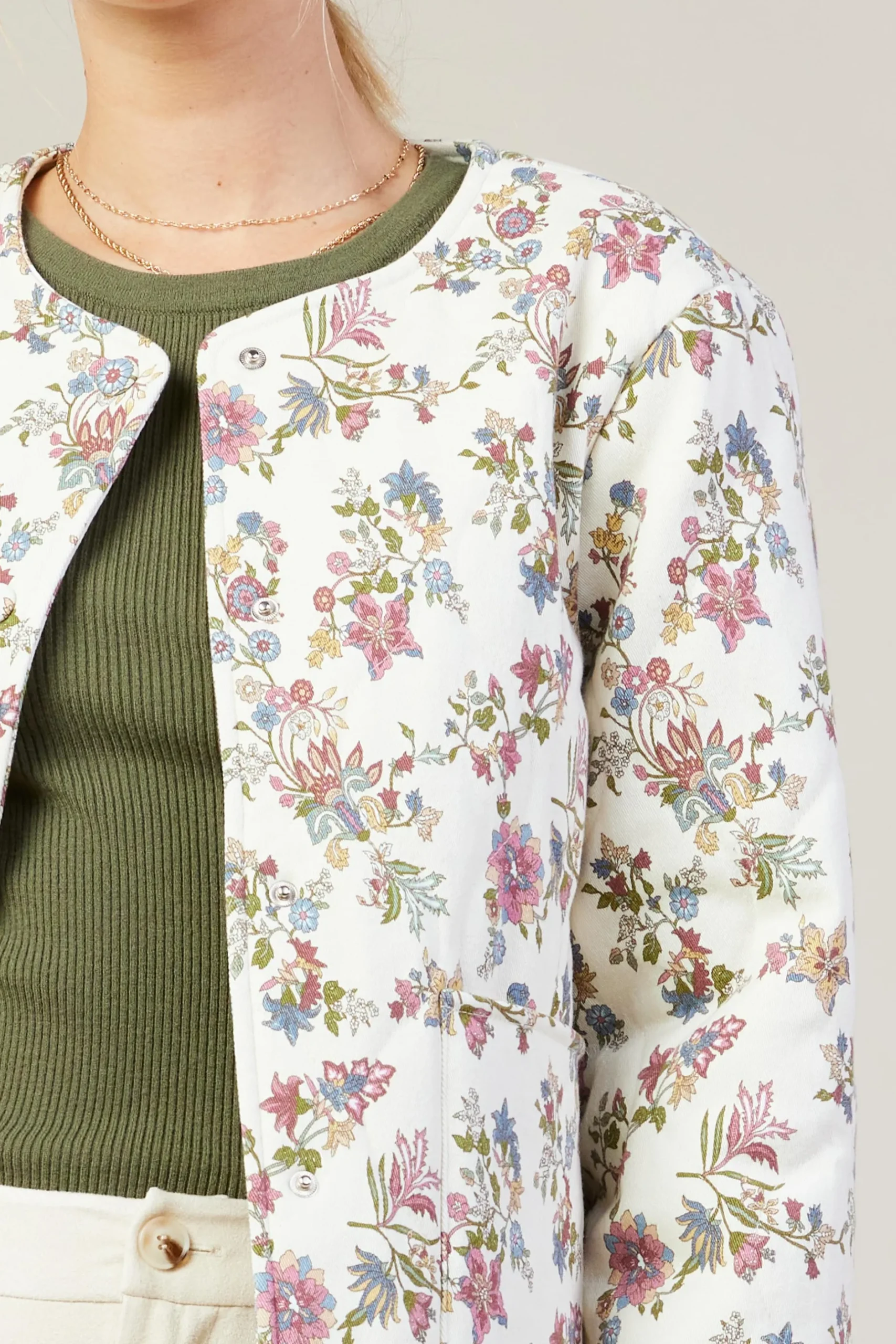 SKIES ARE BLUE Outerwear*Floral Print Quilted Jacket Ivory-multi