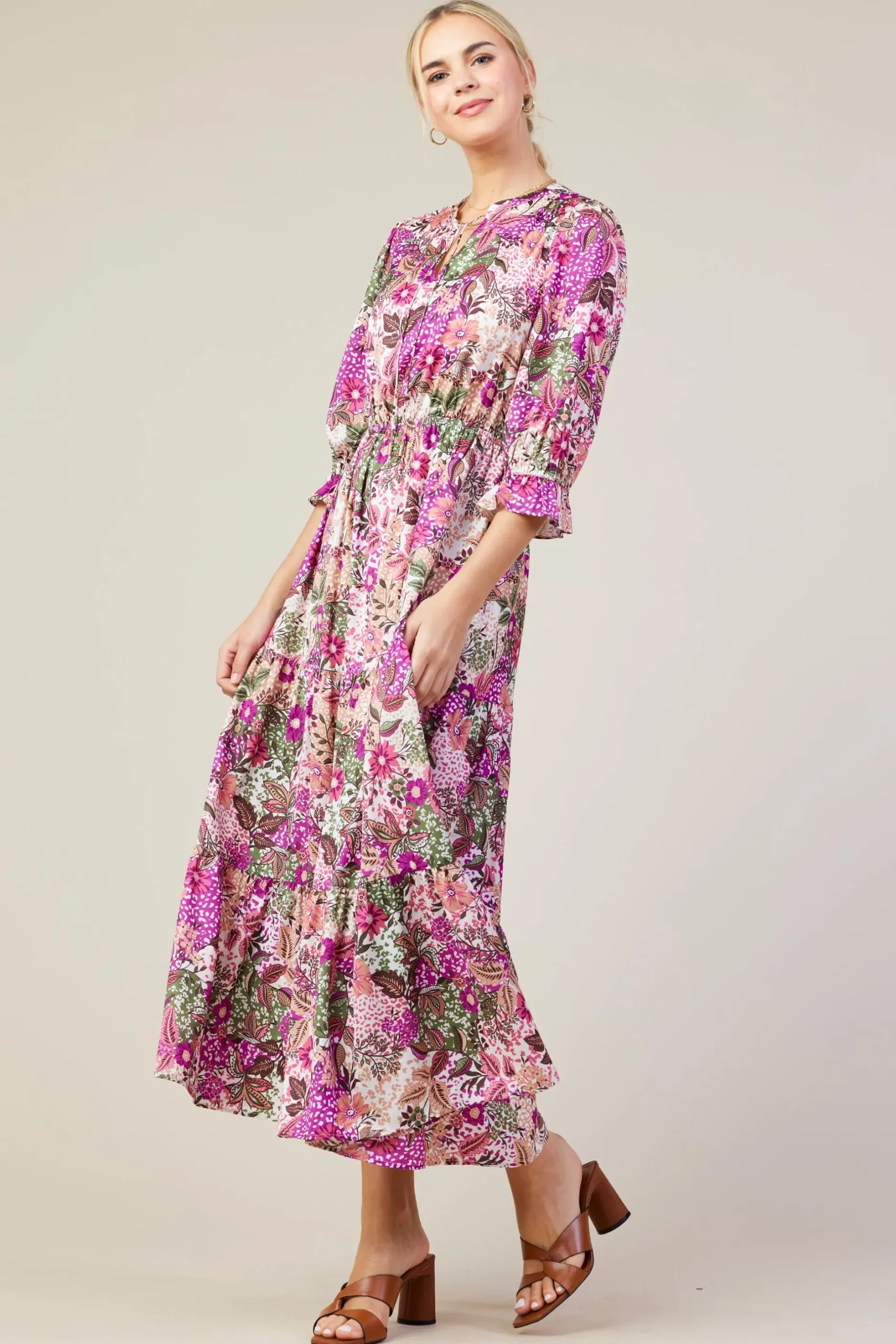 SKIES ARE BLUE Maxi Dresses*Floral Print Ruffle Maxi Dress Orchidmulti