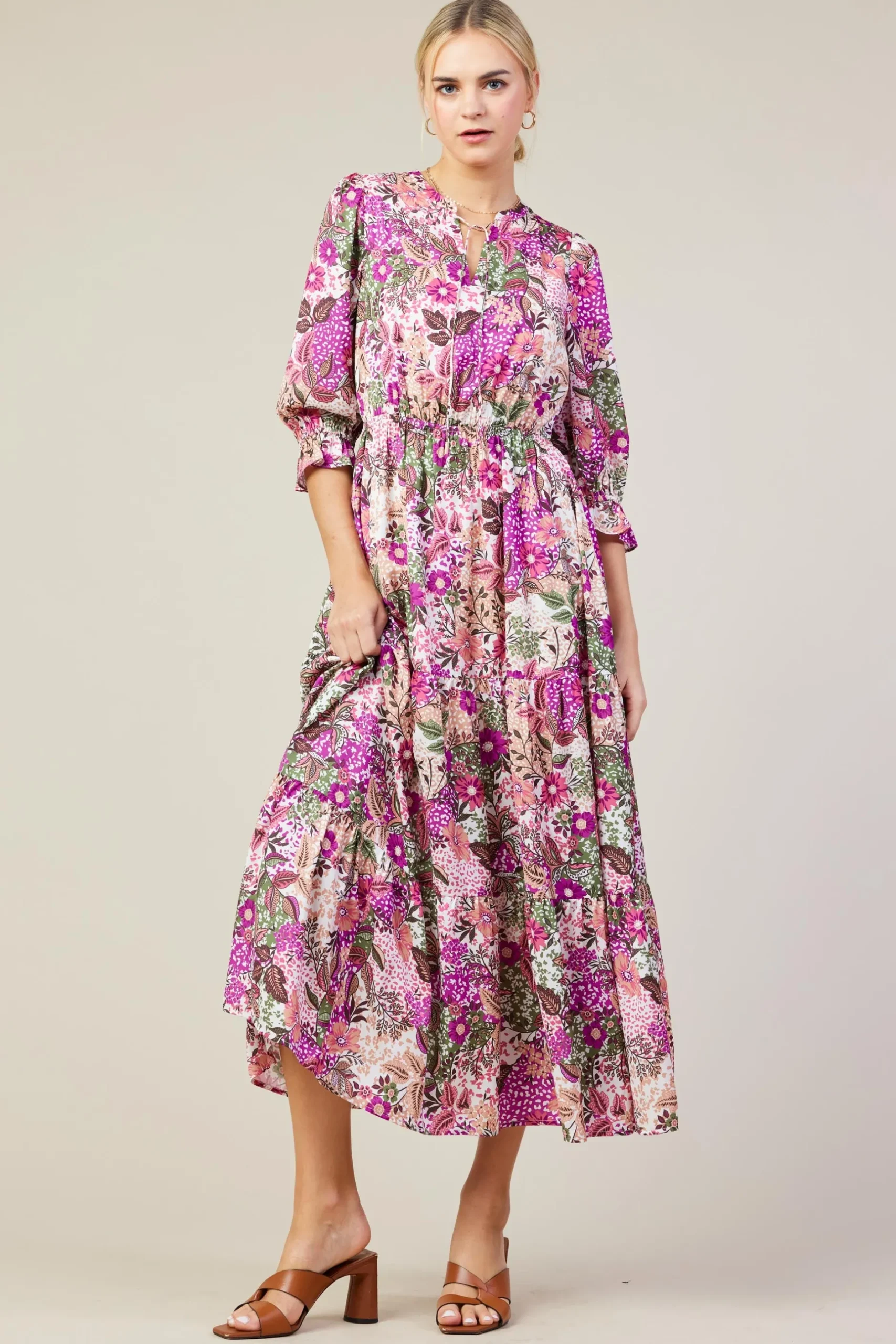 SKIES ARE BLUE Maxi Dresses*Floral Print Ruffle Maxi Dress Orchidmulti
